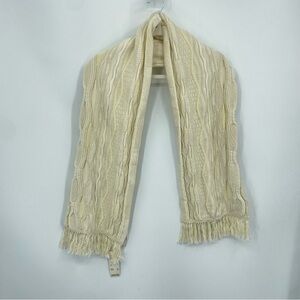 Urban Outfitters Textured Knit mercerized cotton Scarf‎ with fringe cream $39